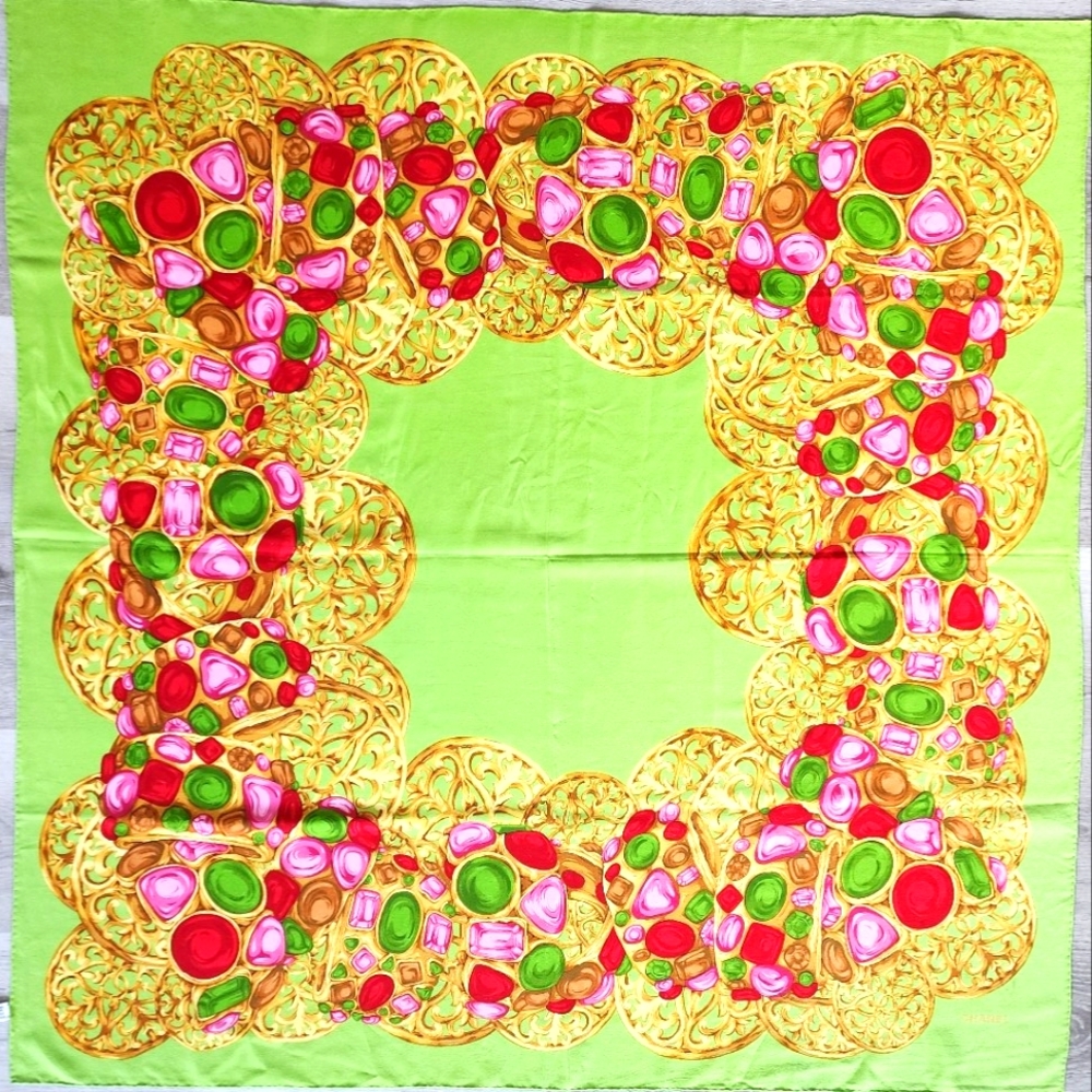 Auth Chanel Jewelry Motif Silk Scarf